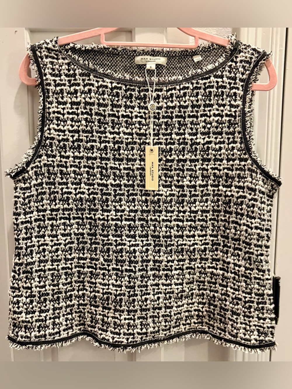 NWT MAX STUDIO LONDON Black & White Tweed Sleeveless Top Women’s Size Small